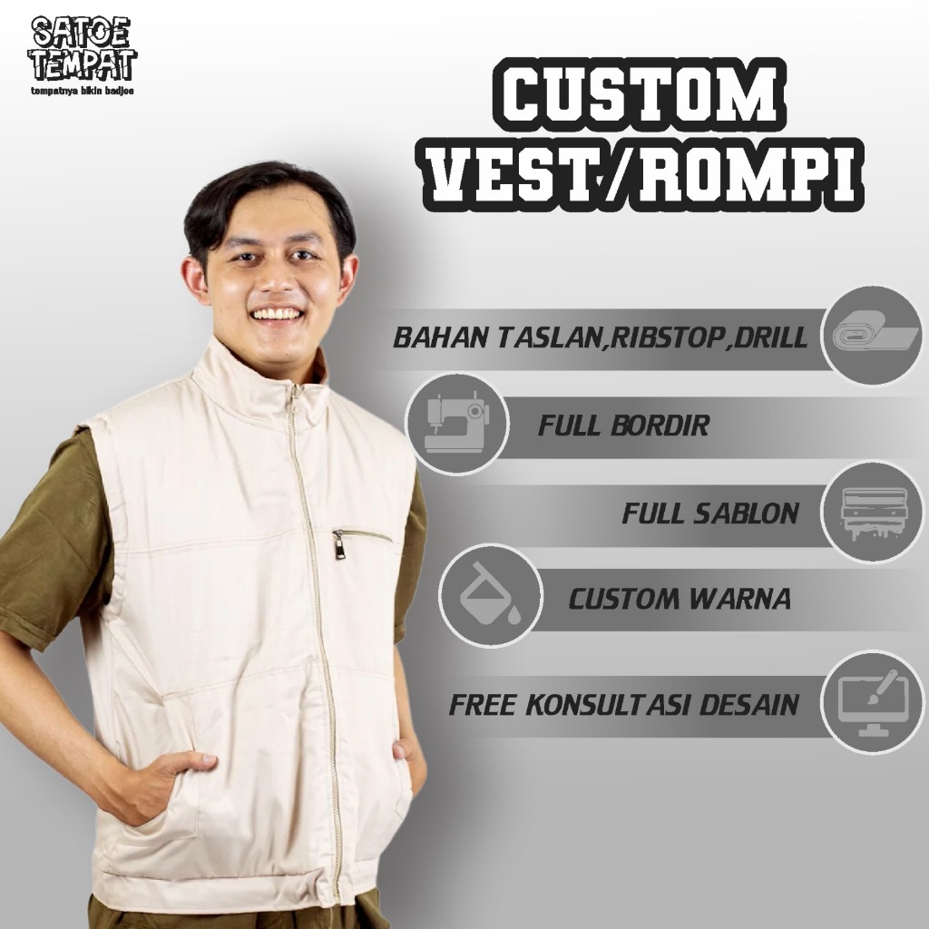 VEST-ROMPI SERAGAM KERJA LAPANGAN KANTOR CUSTOM BORDIR