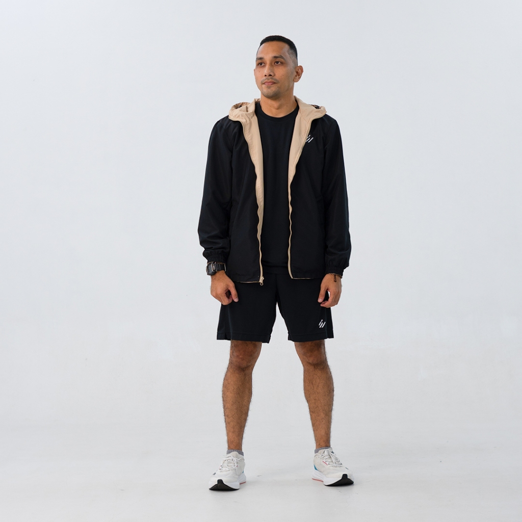 Eternity Reversible Jacket Parasut Anti UV Jaket Olahraga Pria Wanita Unisex - Black / Khaki