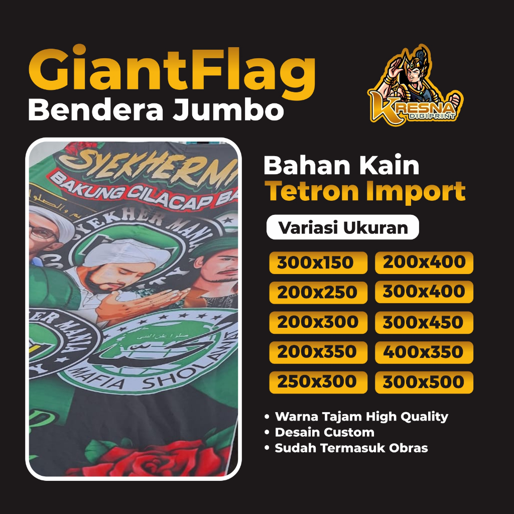 Giant Flag - Bendera Jumbo - Bendera Sholawat Custom suka suka - Bahan Tetron Import