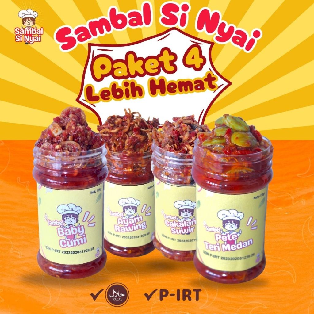 

Sambal Si Nyai - Sambal cumi sambal cakalang Sambal ayam sambal pete sambal teri medan Paket 4 jar