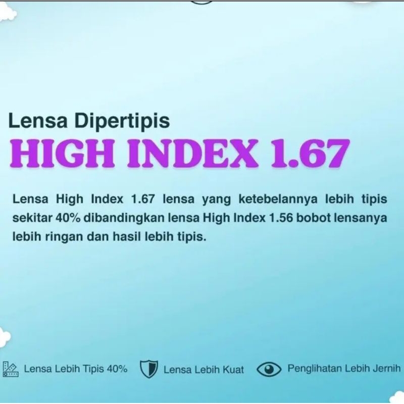 LENSA H INDEX BLUECROMIC 167/174 3X Lensa Lebih tipis dibanding lensa standart