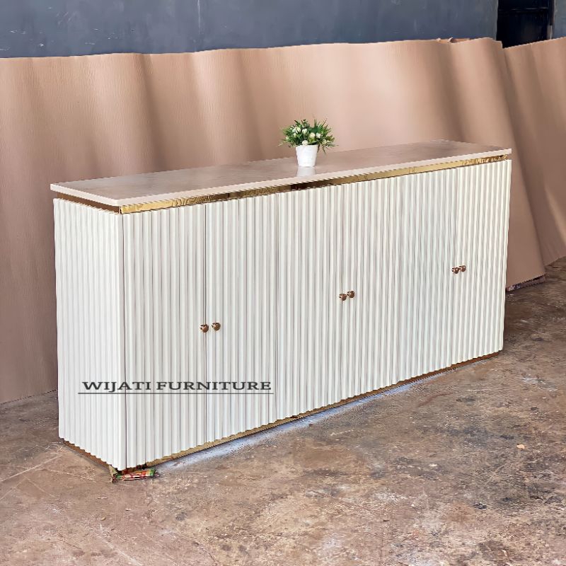 Rak Sepatu / Rak Sepatu Tertutup / Lemari Sepatu Minimalis Top Marmer Lis Stainless Gold