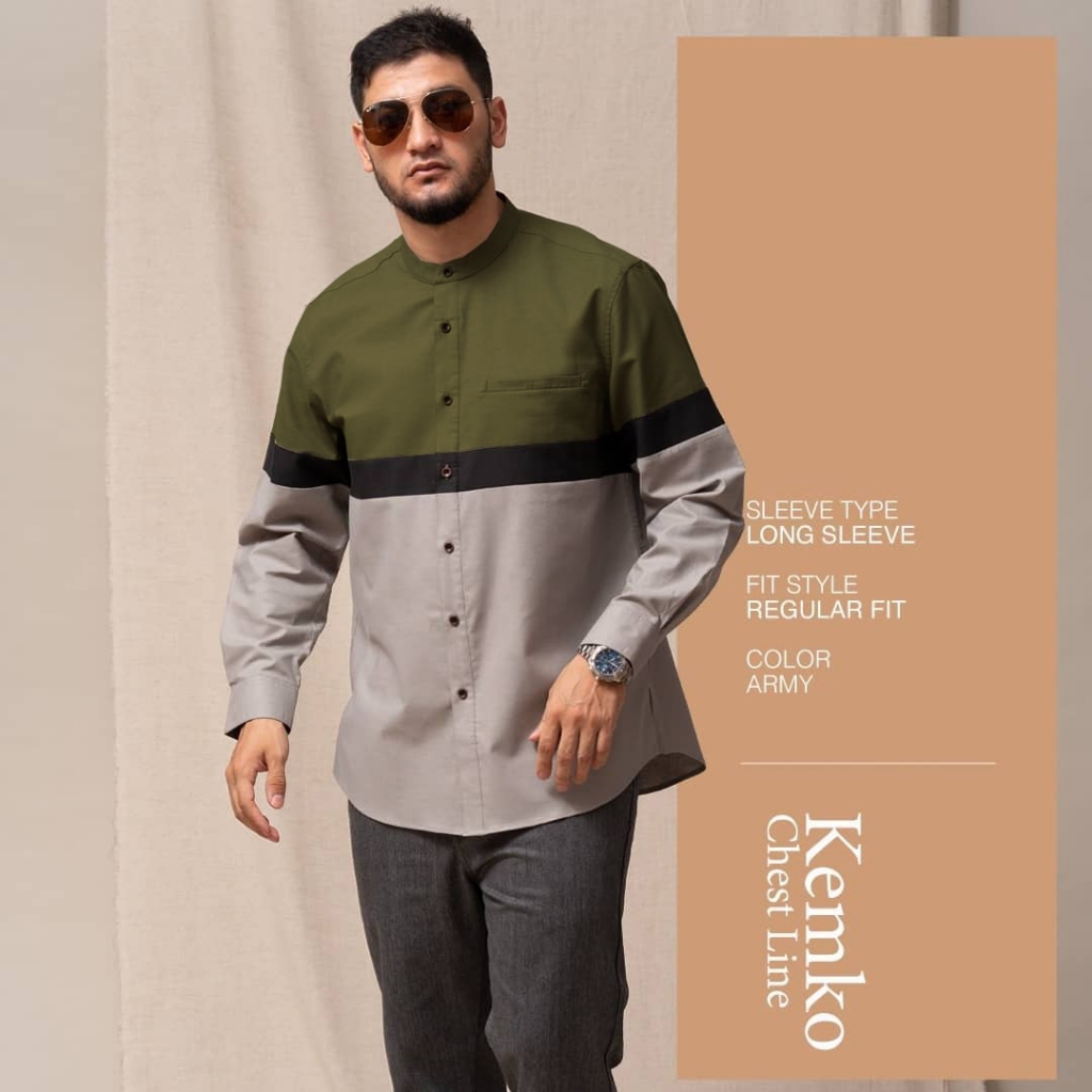 Baju Kemko Kemeja Koko Kurta Pria Remaja Dewasa Lengan Panjang Kerah Mandarin Kekinian Terbaru