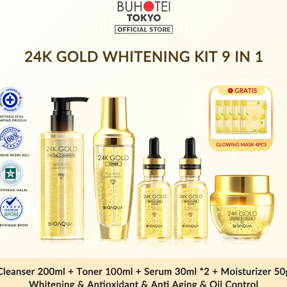Limited Edition  BUHOTEI Bioaqua 24K Gold Skin Care Whitening KitSerum Moisturizer Sheet Mask Toner 