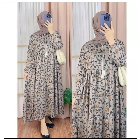 𝔽𝕒𝕧𝕠𝕣𝕚𝕥𝕞𝕦.𝕚𝕕 ~ Midi Dress Rayon Wanita//Gamis Rayon Adem Busui Friendly Jumbo Kekinian Tangan balon