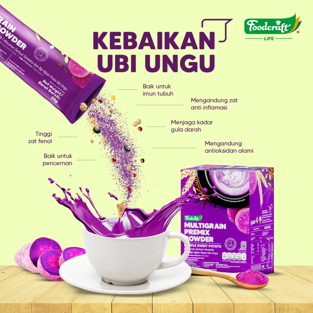 

【BUY 1 FREE 1】 Foodcraft Multigrain Ubi Ungu Purple Sweet Potato Premix Powder Minuman Serbuk Sereal dan Biji-Bijian Suplemen Pengganti Makan Sarapan Diet Rasa Ubi Ungu Sumber Protein Rendah Kalori Bebas Kolestrol Tinggi Kalsium dan Serat Fiber