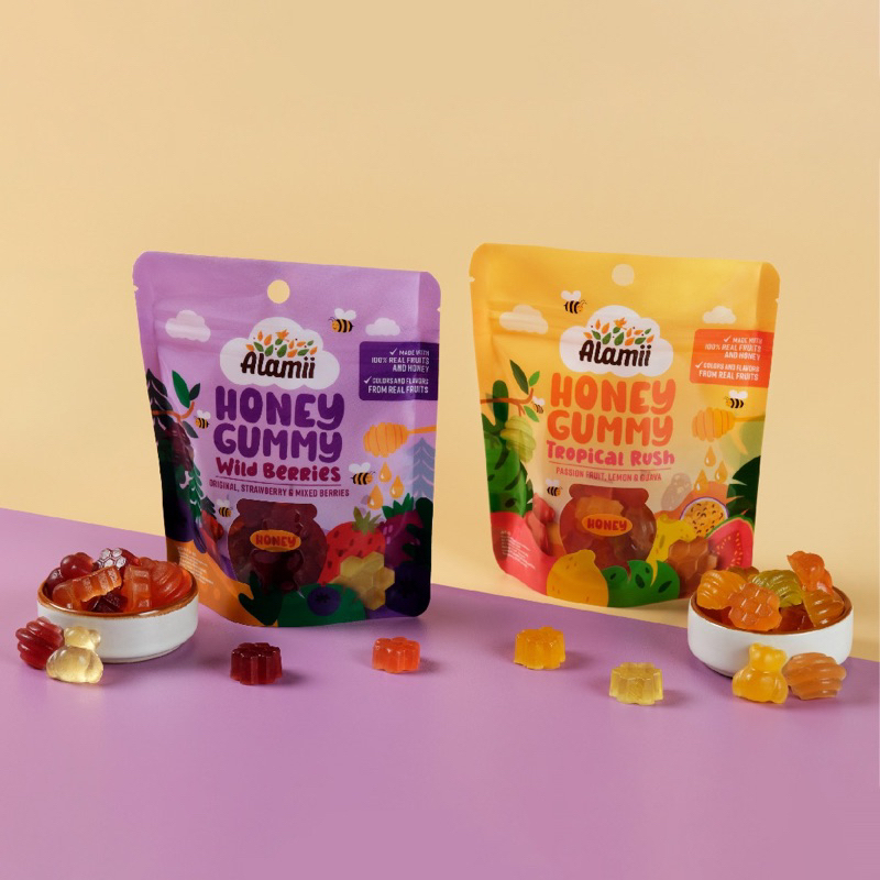 

ALAMII Honey Gummy 40gr | Cemilan Anak Rendah Gula | Alamii Honey Gummy Wild Berries Tropical Rush | Permen Jelly Less Sugar | Permen Sehat Anak | Homimart