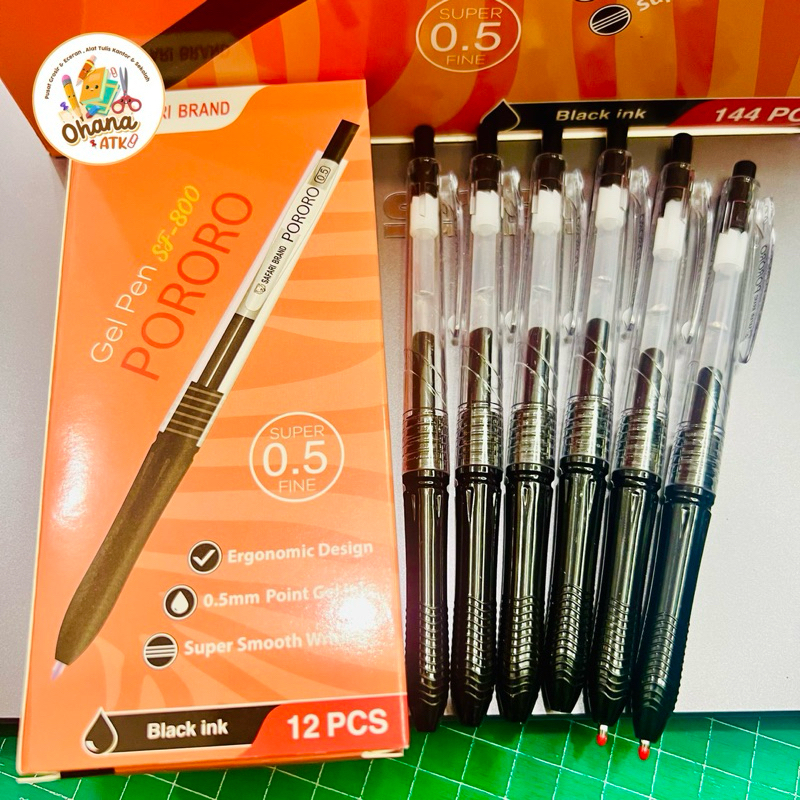 

(1pcs) Pulpen Gel PORORO SAFARI SF-800 KOKORO Hitam 0.5