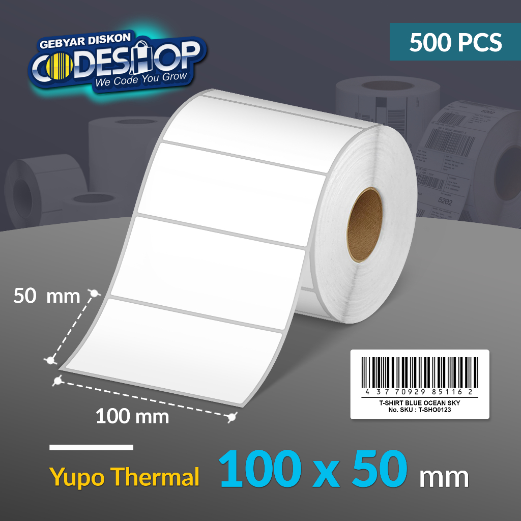 

Codeshop Label Yupo Thermal 100 x 50 mm 1 Line Stiker Printer Barcode Core 1 Inch Isi 500 Pcs