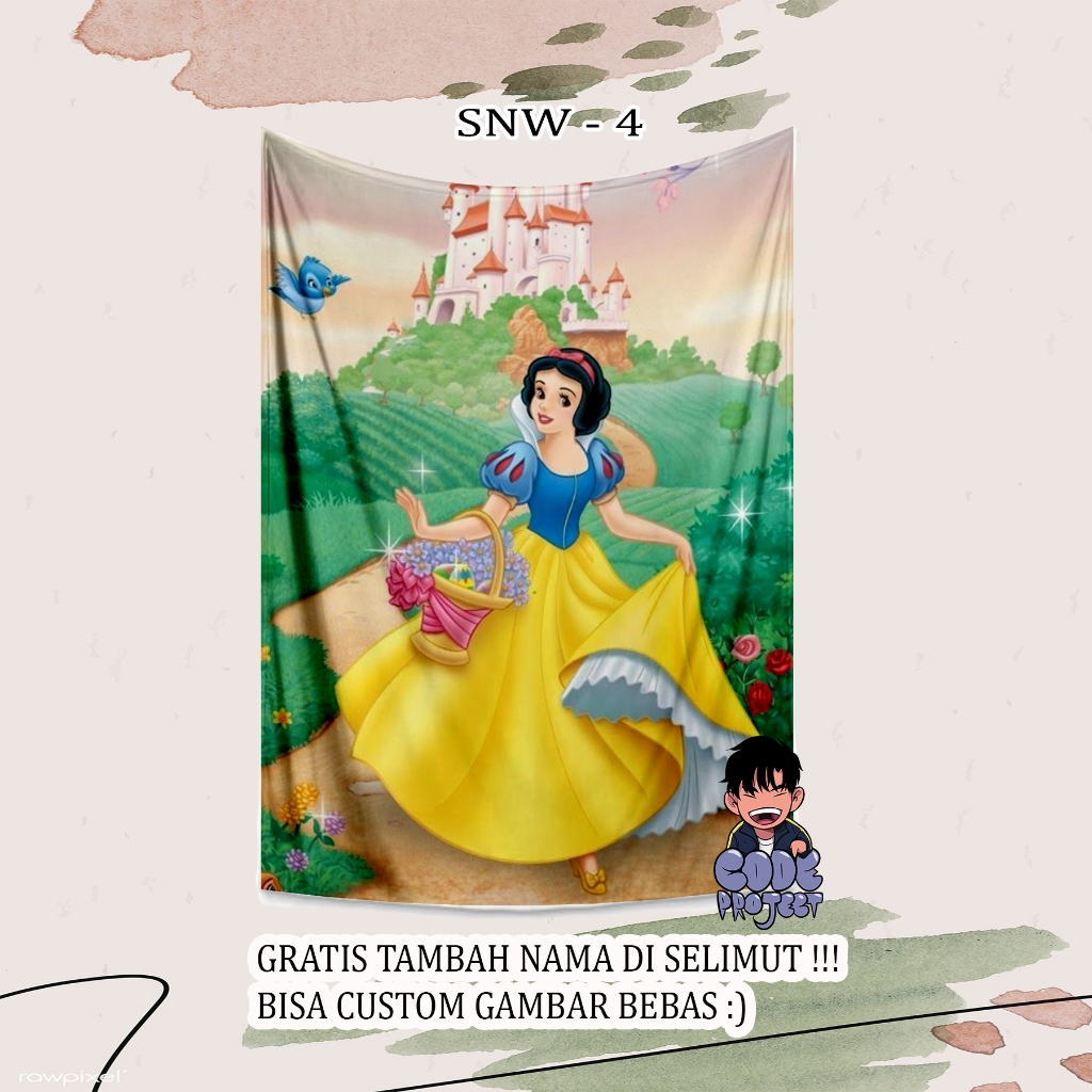 SELIMUT SNOW WHITE - selimut anak karakter snow white - selimut princess lucu - custom selimut