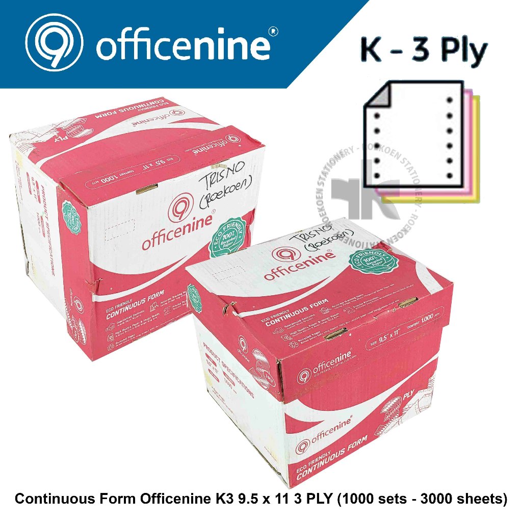 

Officenine Continuous Form K3 Full 9.5" x 11" - 3PLY - 1000Sets (Box Merah)