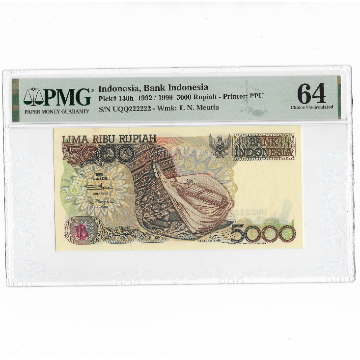 Indonesia 5000 Rupiah 1992 P130h PMG 64 Choice Uncirculated Solid Number 2