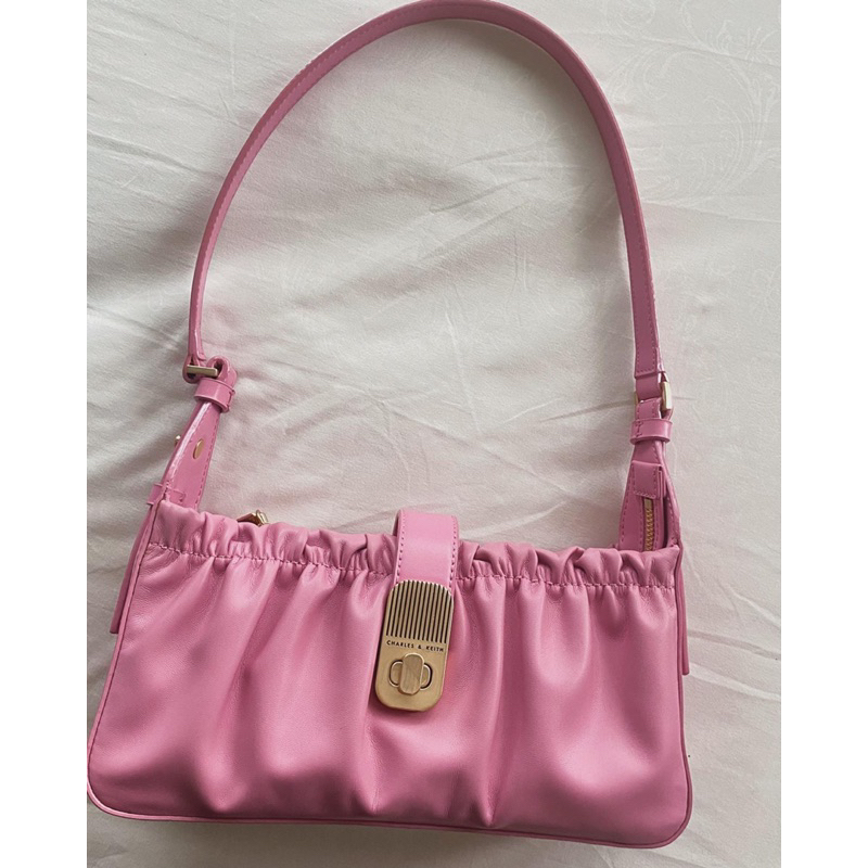 charles & keith PRELOVED second Enya ruched pink bag