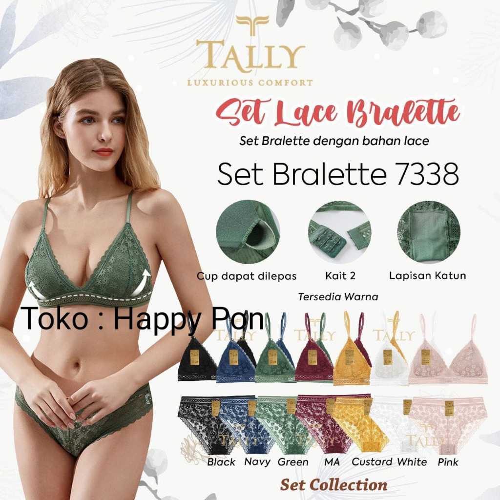Tally 7338 Bra BH set busa tipis tanpa kawat bahan brokat sexy bra transparan