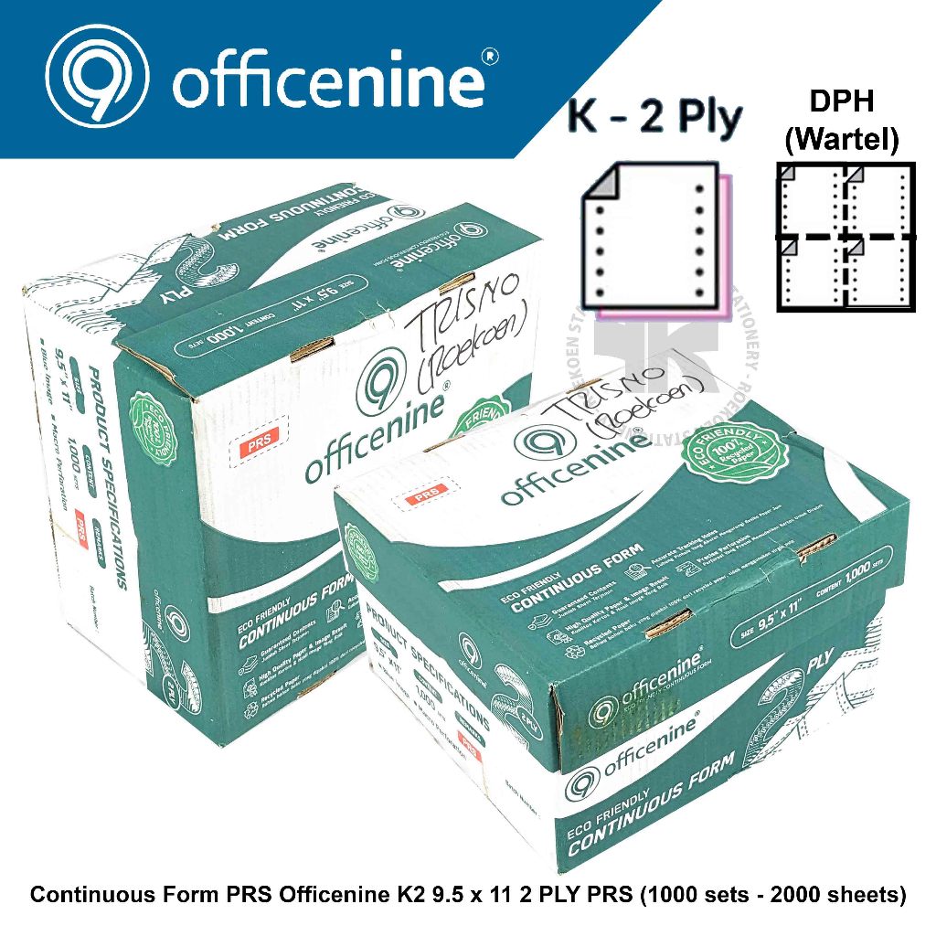

Officenine Continuous Form K2 Wartel DPH 9.5" x 11" - 2PLY - 1000Sets (Box Hijau)