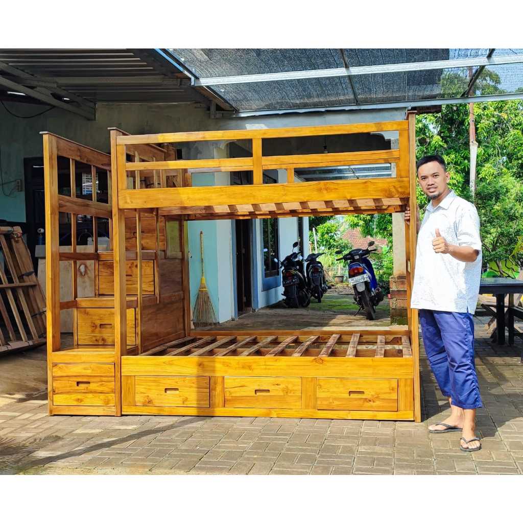 Tempat tidur tingkat kayu jati 160x200
