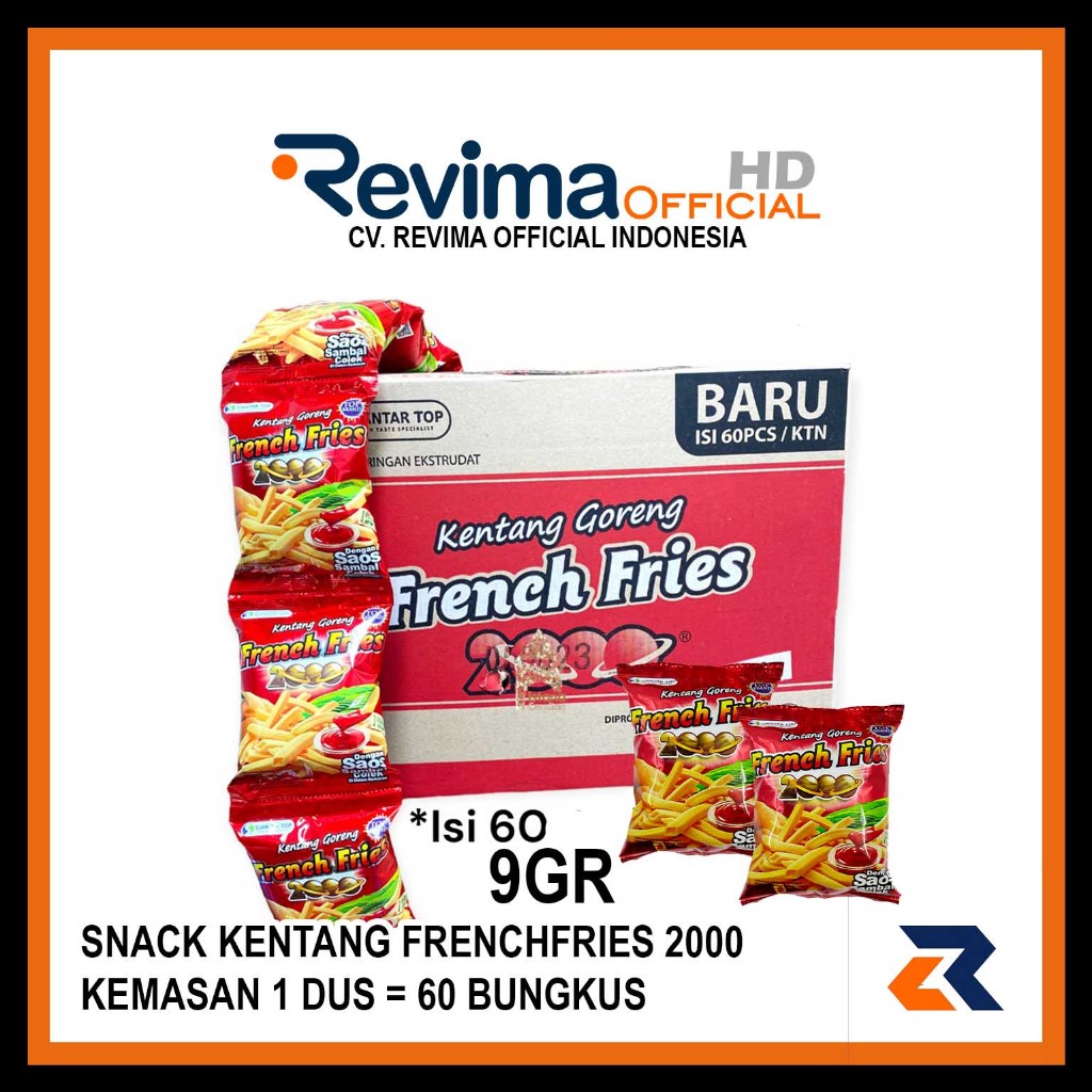 Snack Ciki kentang Goreng FRENCH FRIES 2000 9gr Kemasan 1 Dus isi 60 Bungkus