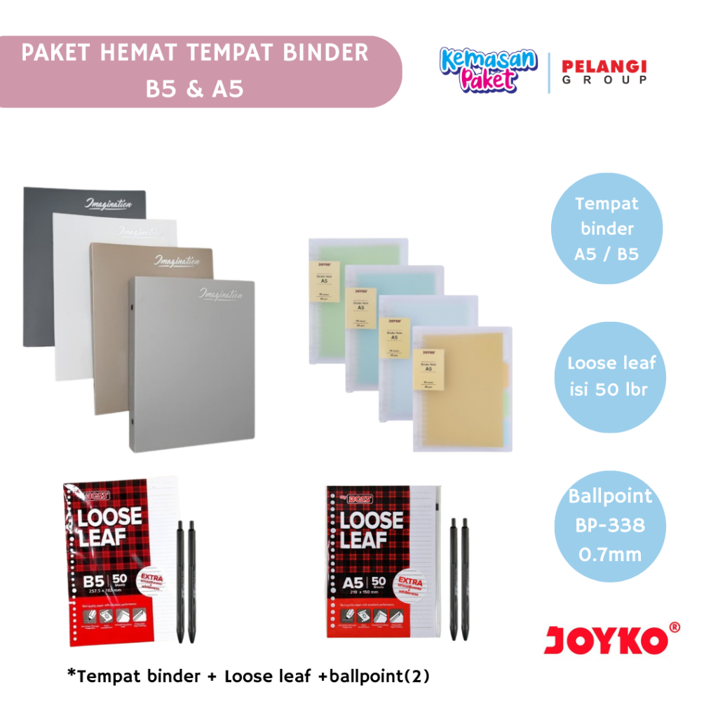 

TEMPAT BINDER JOYKO A5 TEMPAT BINDER JOYKO B5 / PAKET HEMAT TEMPAT BINDER JOYKO / BALLPOINT JOYKO VOKUS / ISI BINDER JOYKO A5 B5 50 LEMBAR