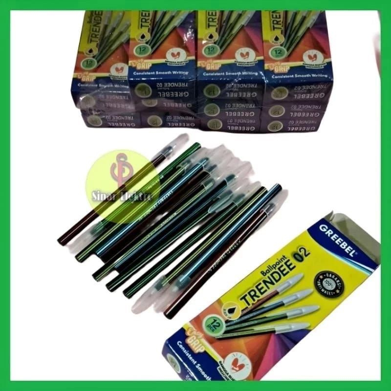 

Per pack isi 12 / Per kotak isi 12 pulpen Greebel Trendee 02 pulpen ulir warna murah