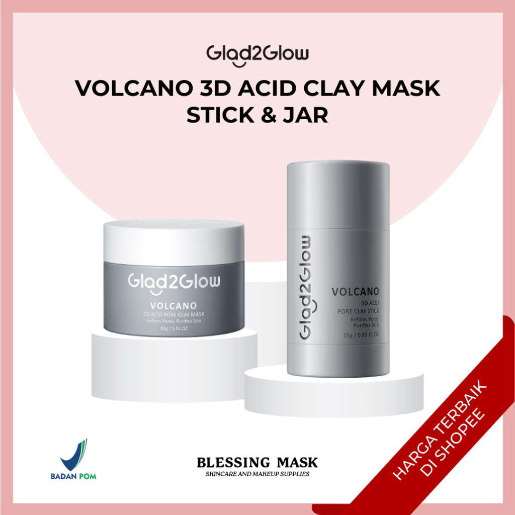 Glad2glow Volcano Clay Mask | Salicylic Acid Acne Control Clay Mask Stick | Masker Wajah