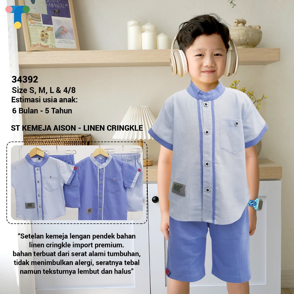 GROSIR 3stel Setelan Kemeja Basic AISON SML (0-1th)