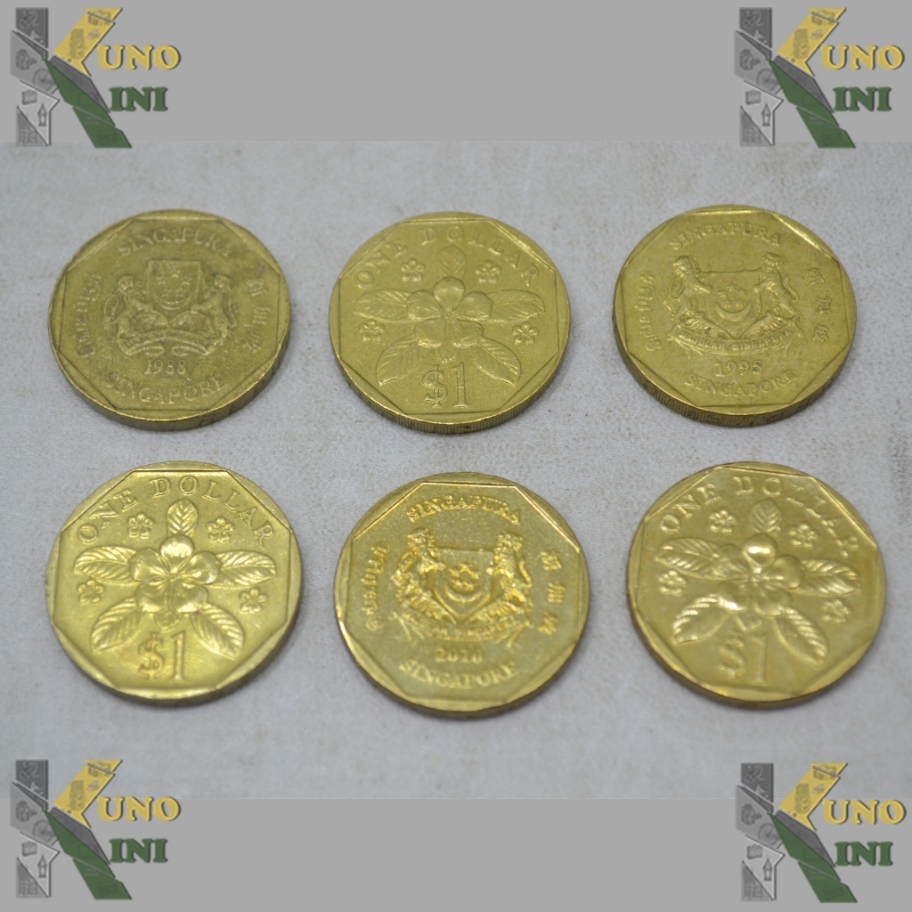 KOIN KUNO 1 DOLLAR SINGAPORE URUT TAHUN 1988 - 2011, 6 koin