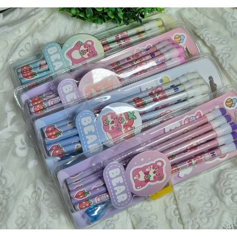 

Pensil set isi 12 pcs + peruncing pensil karakter lucu murah hadiah pensil kayu pensil karakter lotso