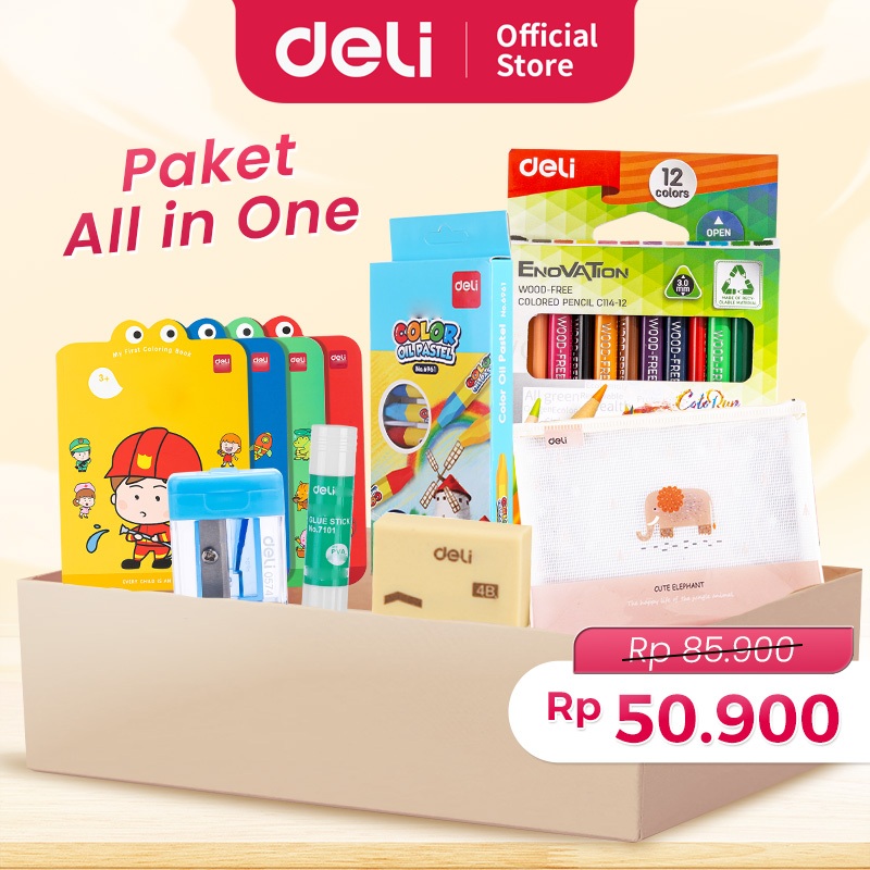 Deli Paket alat tulis anak sekolah lengkap / paket mewarnai anak / set alat tulis ATK mewarnai lengk