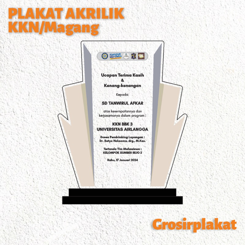Plakat Magang Akrilik Plakat KKN Plakat PKL Akrilik Custom Sehari Jadi