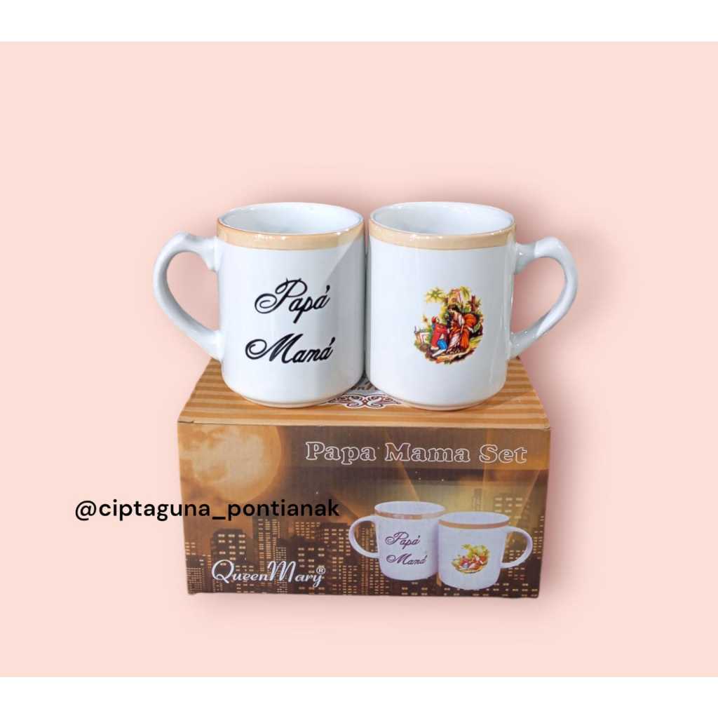 MUG SET PAPA MAMA KERAMIK / GELAS COUPLE PAPA MAMA KERAMIK - MURAH