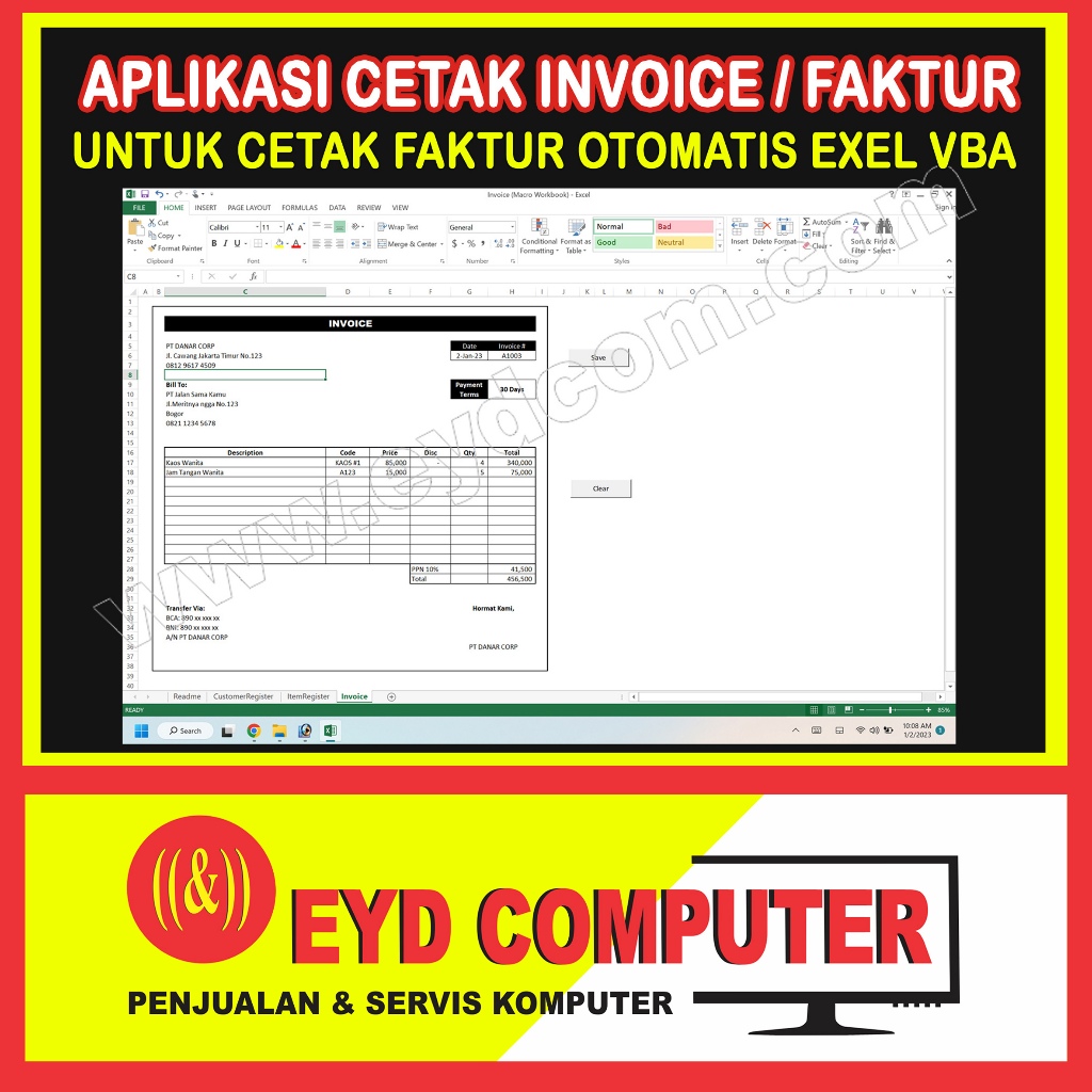 APLIKASI EXCEL INVOICE  FAKTUR OTOMATIS UNTUK PENJUALAN BARANG
