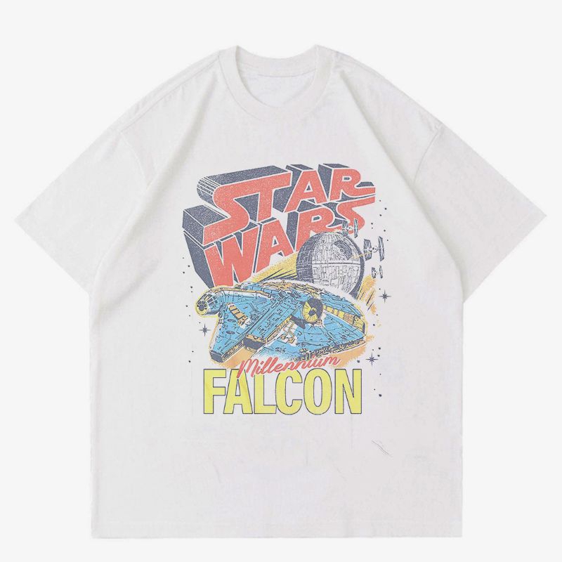 KAOS VINTAGE STAR WARS - FALCON | T-SHIRT WHITE VINTAGE COMICS | KAOS BAJU OVERSIZE STAR WARS