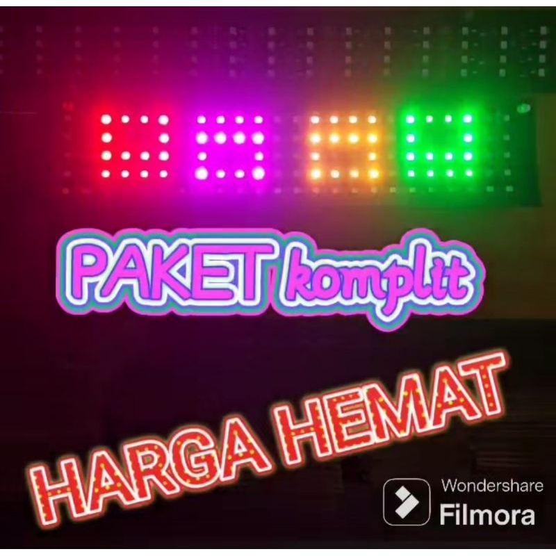 (PAHE PAKET HEMAT KOMPLIT MODUL + LAMPU) STROBOMINI BISA TEXT WS2812-4 BARIS 12 volt/24 volt