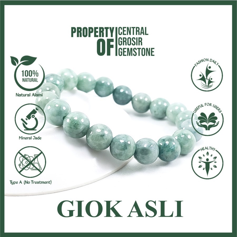 Gelang Natural Green Jade Giok Type A Burma