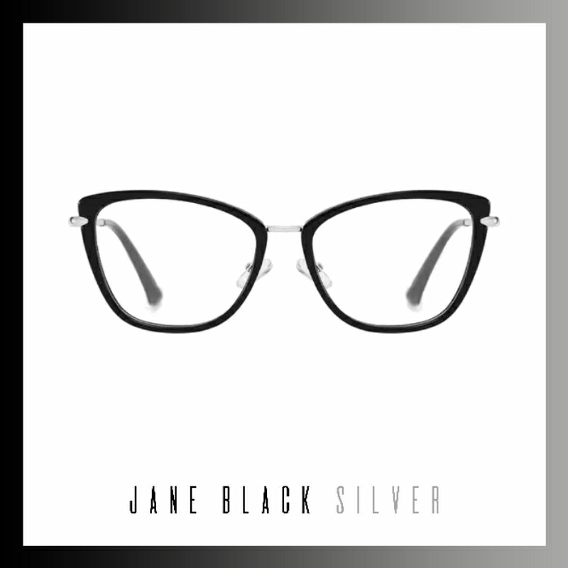 Frame Kacamata fashion Wanita cat eye Black Silver Jane
