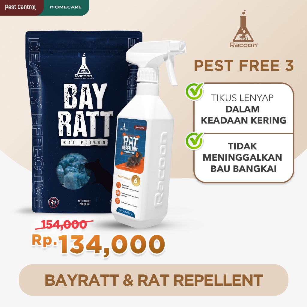 Racoon Combo Racun Tikus BAYRATT dan Cairan Pengusir Tikus / Rat Repellent
