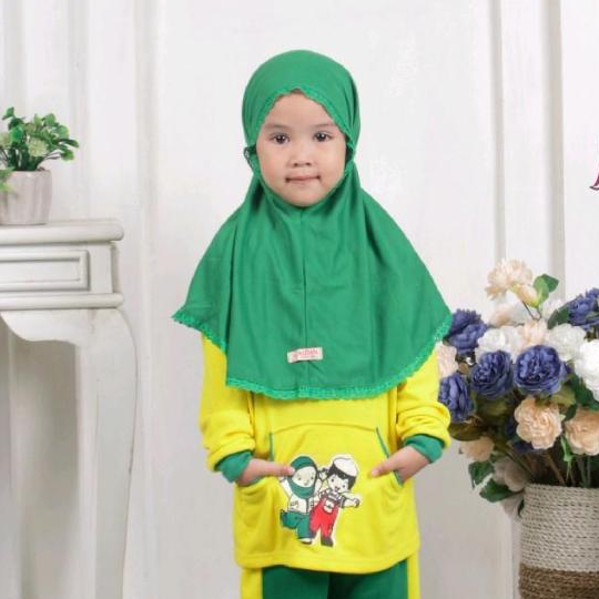 BERGO AMEENA KARET/kerudung sekolah renda / kerudung bahan kaos