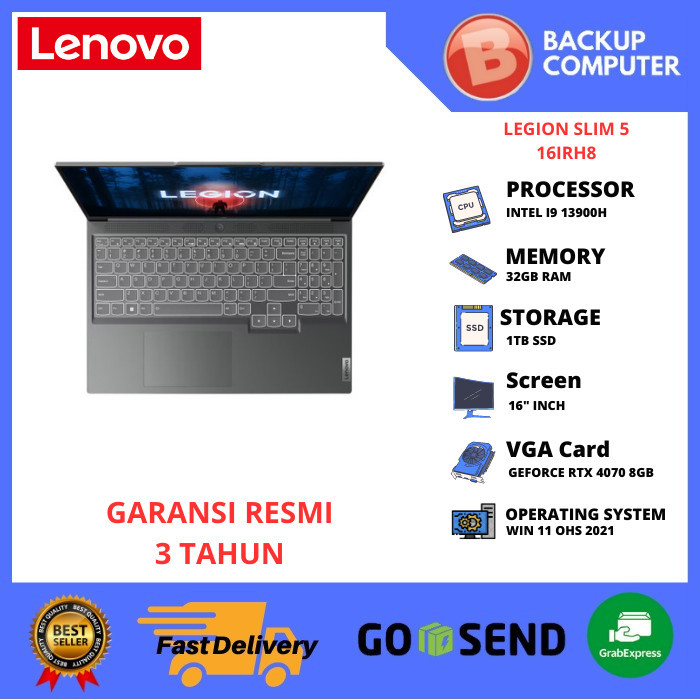 LAPTOP LENOVO LEGION Slim 7 16IRH6 82Y30029ID i9 13900H 32GB RAM / RTX 4070 8GB