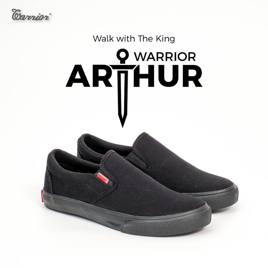 Sepatu WARRIOR SLIP ON ARTHUR Hitam - Sepatu Warrior Arthur FULL Black - Sepatu Warrior Slip On