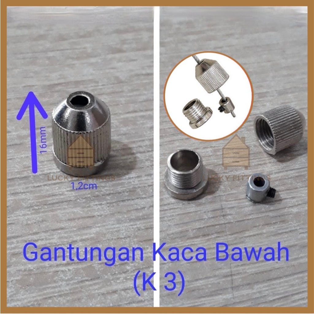 Gantungan Bracket Rak Ambalan Kaca BAWAH K3 / Kawat Seling Sling Baja