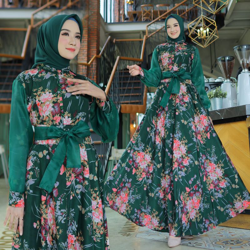 Baju Muslim Wanita Remaja Gamis Pesta Lebaran Terbaru 2024 Model Kekinian Motif Polos Bahan Tile Dot