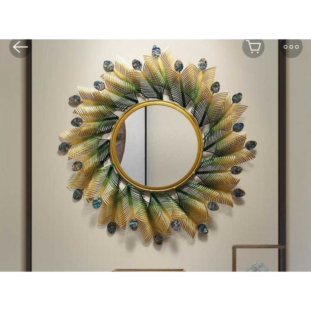 Pajangan Dinding Nordic / Cermin Hiasan Motif Bulu Merak / Peacock Leaf Mirror Decoration/Cermin Bul