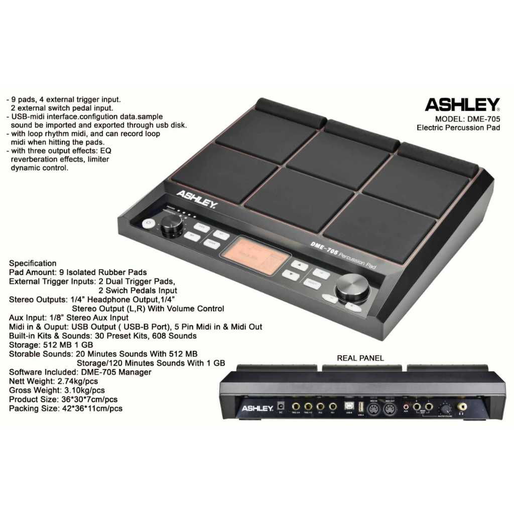 ASHLEY ELECTRIC DRUM PAD DME705