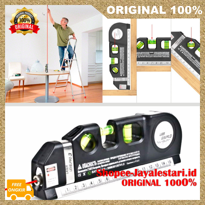 Waterpas Fixit Laser Level Pro 3 Alat Ukur Laser Tukang Bangunan ORIGINAL