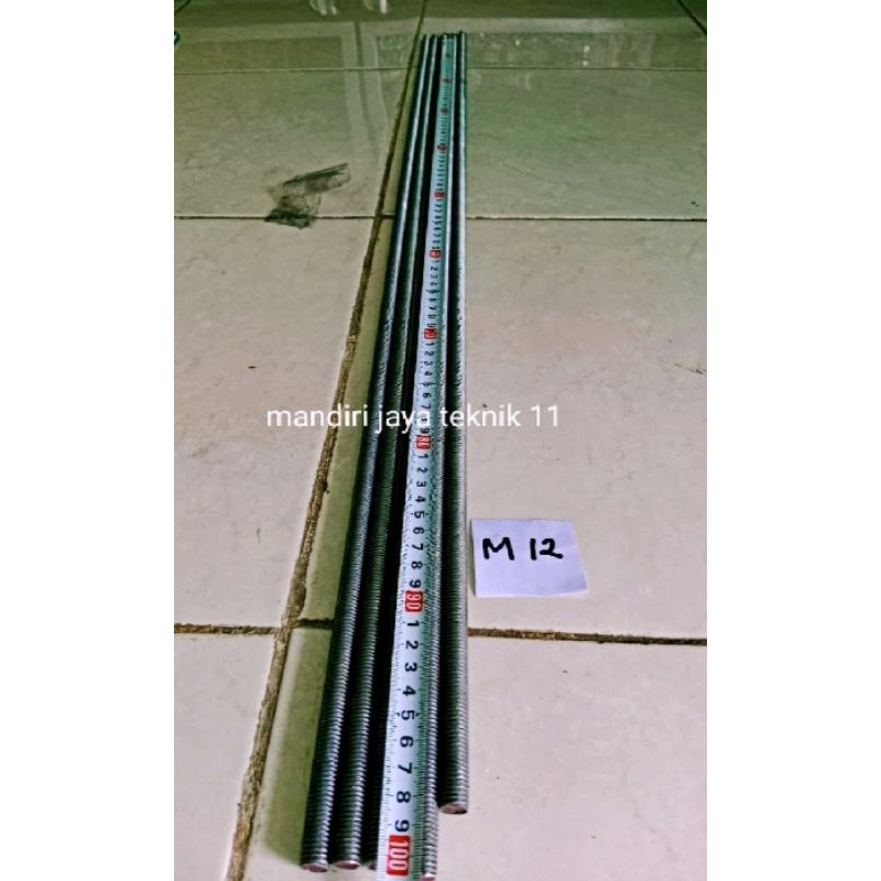 As Drat M12 Panjang 1 Meter(Drat Kasar P1.75) Baut Long Full Drat