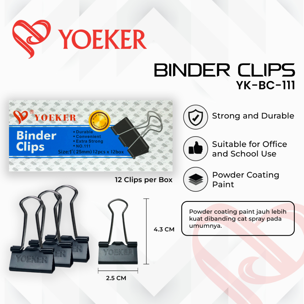 

(12 PCS) Binder Clip Penjepit Kertas 111 YOEKER