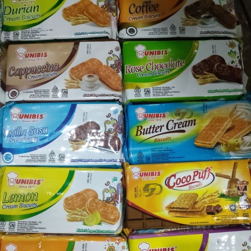 

Aneka Biskuit UNIBIS biscuits dengan krim aneka rasa