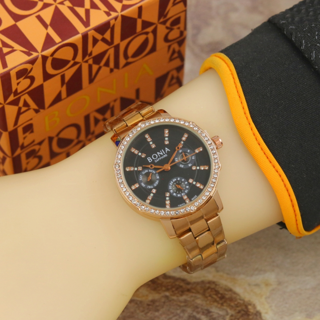[COD] - Jam Tangan Wanita Bonia Chrono On B8150Ui Tali Rantai Free Box Original & Baterai Cadangan