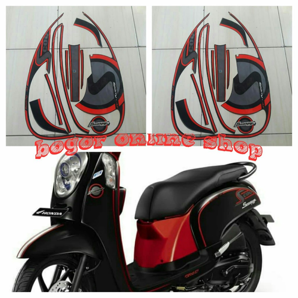 stiker motor striping scoopy sporty 2013 hitam merah