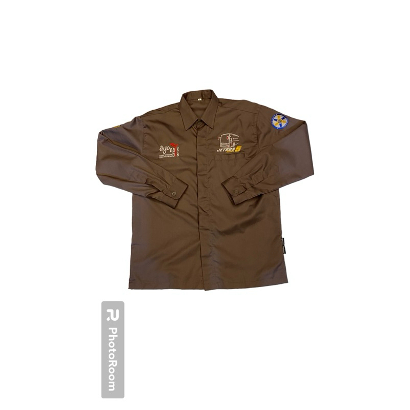 kemeja bu pariwisata warna coklat lengan panjang dan pendek